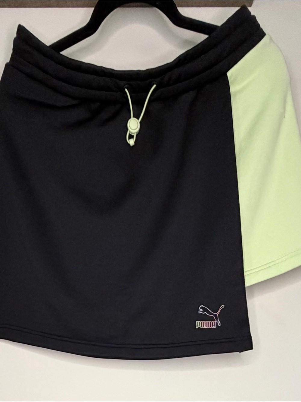 Puma Black Neon Green Colorblock Drawstring Skirt